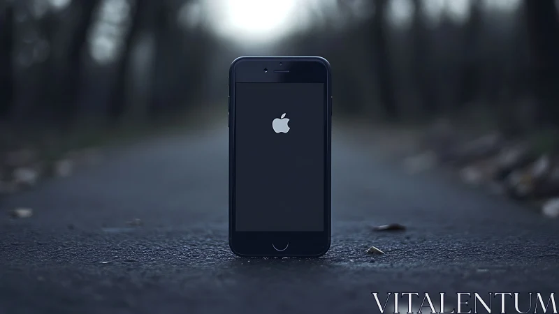 iPhone on Asphalt Surface with Forest Background