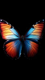Iridescent dusk butterfly slices darkness with twin fires