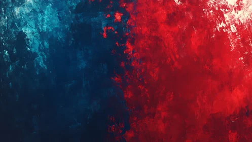 Warm red and cool blue abstract blend meeting at center.