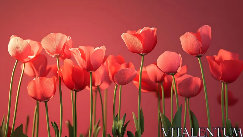 Red Tulips Against Pink Background.