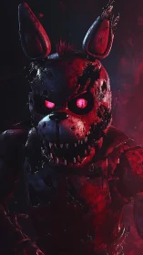 Ruin-scarred animatronic hare stalks through crimson smoke.