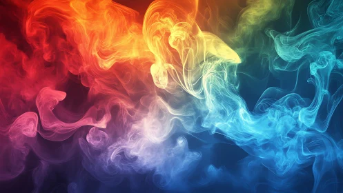 Colored smoke plumes form fluid red orange and blue gradients