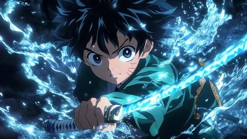 Young bladecaller cleaves midnight storm with liquid light