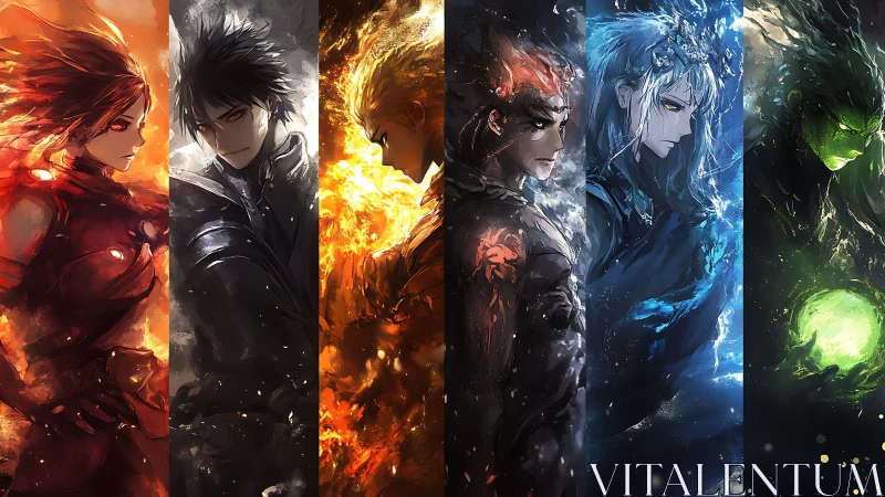 Elemental warriors ignite a storm of cosmic anime power.