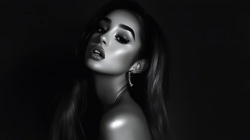 Monochrome digital portrait with cinematic rim lighting.