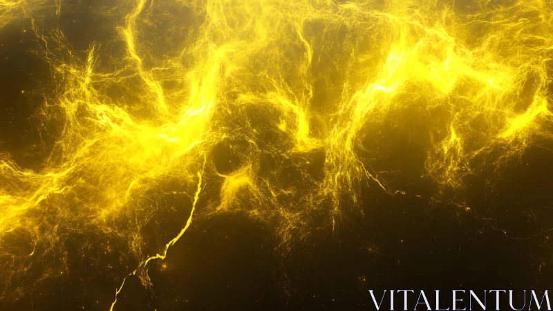 Abstract glowing yellow energy streaks on dark background, digital art.