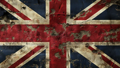 Weathered Union Jack flag with rugged vintage character.
