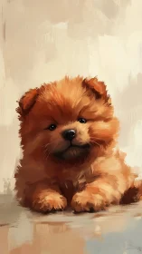 Fluffy chow chow puppy resting softly in gentle light.