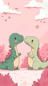 Two Dinosaurs Sharing a Heartfelt Moment in Pink Paradise.