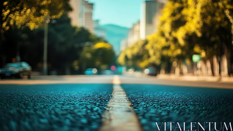 Low-angle city street line rendered with shallow depth of field