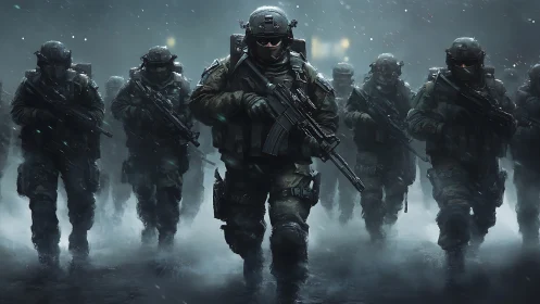 Stormbound tactical squad advances through frozen firestorm.