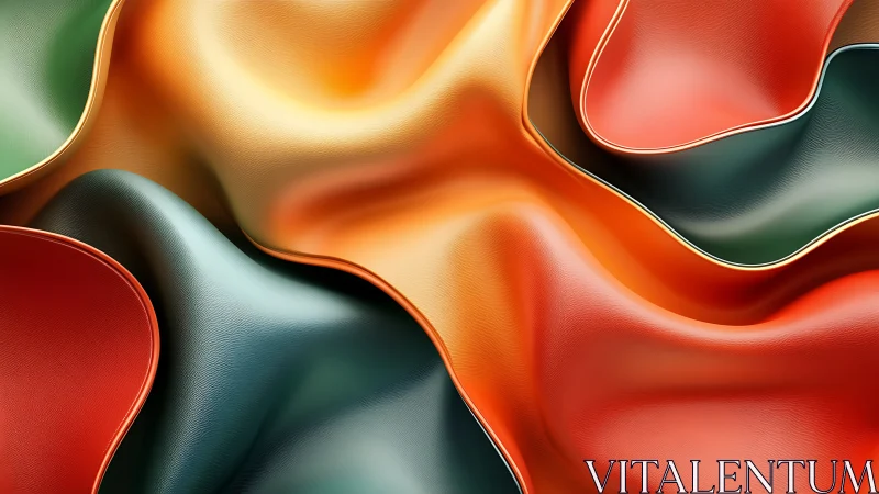 Layered metallic folds in red, orange, green gradients.