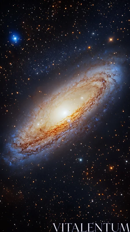 Spiraling galaxy drifts like a luminous whirlpool in velvet space