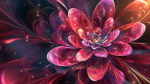 Fractal luminous flower bloom with iridescent translucent petals