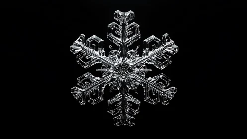 Crystal snowflake glows sharply against deep black void
