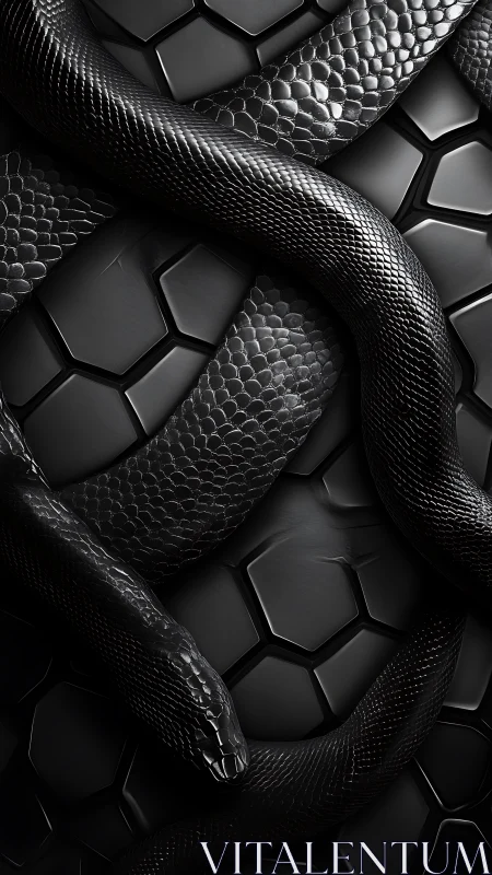 Midnight serpent coils over obsidian geometric armor.