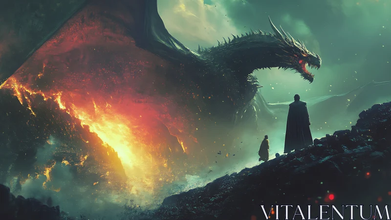 Dragon-fire horizon bends toward two stubborn silhouettes