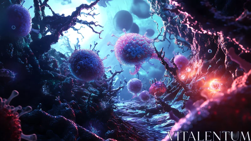 Microscopic alien biosphere with luminescent cellular clusters