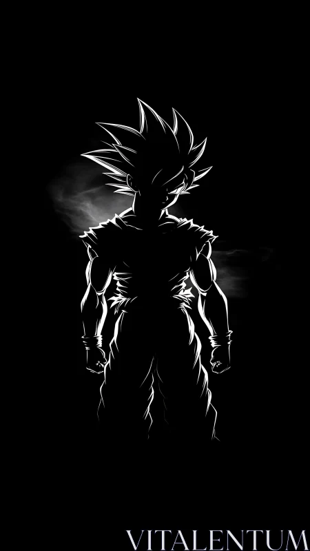 Luminous anime warrior standing bold in the dark night.