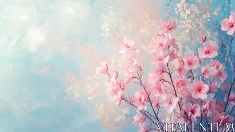 Chromatic diffusion of stylized cherry blossoms in airflow.