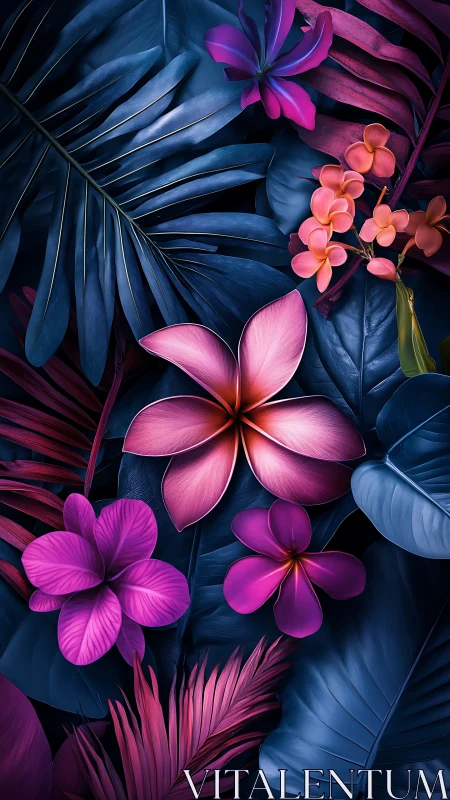 Neon Tropical Florals: Digital Botanical Study in Saturated Color.