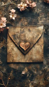 Vintage Love Letter Sealed with Golden Heart Charm