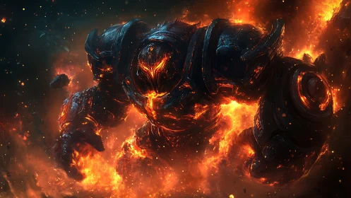 Molten armored giant emerges from explosive lava field