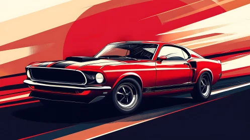 Crimson muscle comet streaking across retro sunset lanes.