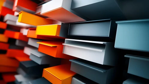3D Shelving Unit with Stacked Colored Boxes.