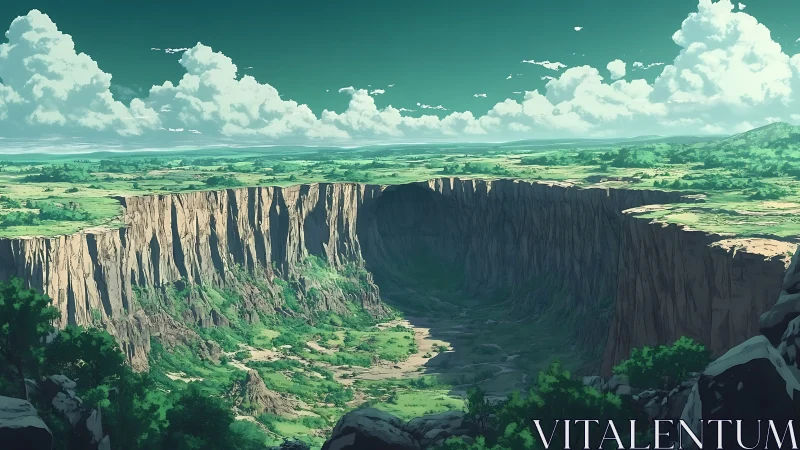 Eroded megacanyon basin under stratocumulus-laden sky panorama.