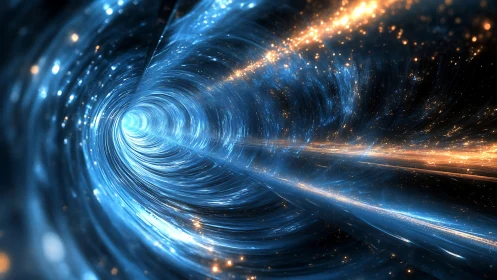 Stellar wormhole tunnel bends luminous streaks through void