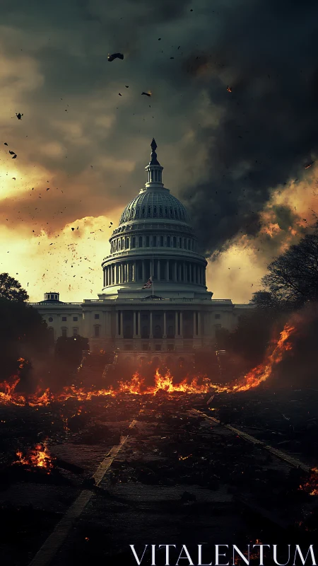 Capitol dome under incendiary atmospheric stress dynamics.