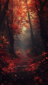 Chromatic Forest Archway: Luminescent Autumn Foliage Pathway Analysis.