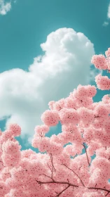 Cotton candy blossoms drifting beneath daydream clouds.
