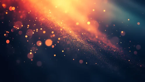 Warm glowing light particles on dark abstract background.