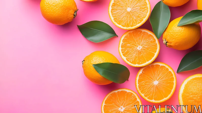 Sunny orange slices glow brightly against soft pink