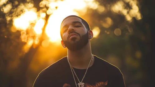 Backlit portrait with shallow depth and radiant bokeh glow.