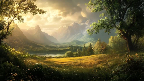 Sunlit valley breathes quietly beneath watchful crystal peaks