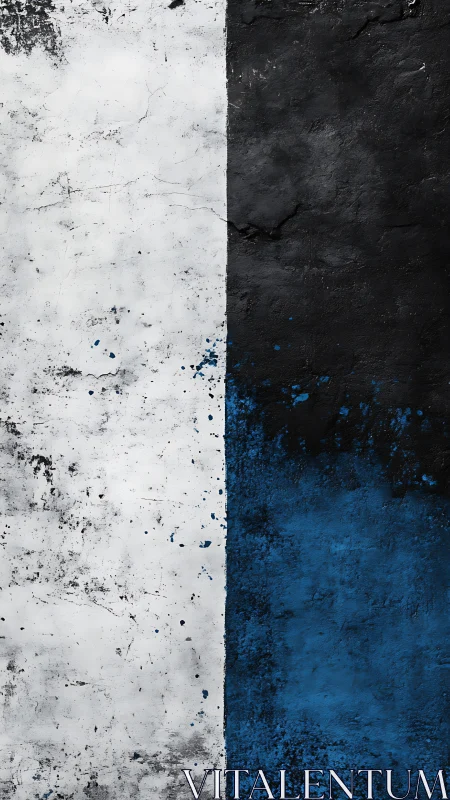 Vertical triptych of distressed white, black, cobalt blue planes