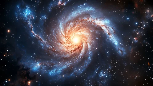 Spiral galaxy with bright core and extended star field.