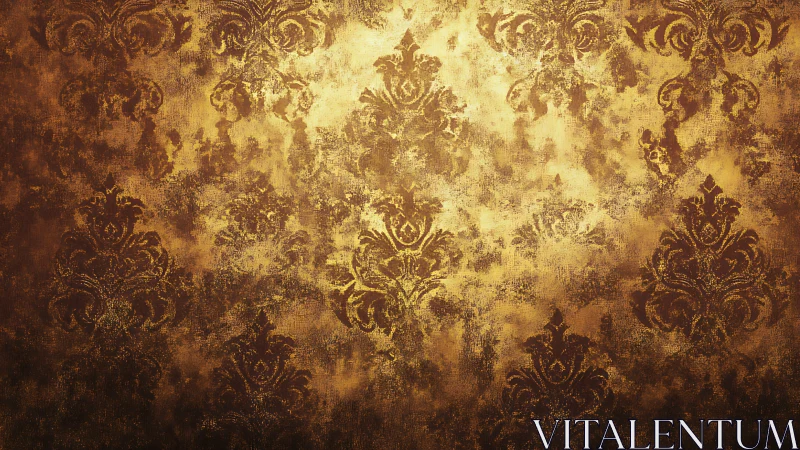 Distressed gold damask wall texture with ornamental baroque motifs