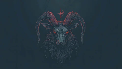 Infernal ram portrait with neon edge-lit vector contours.