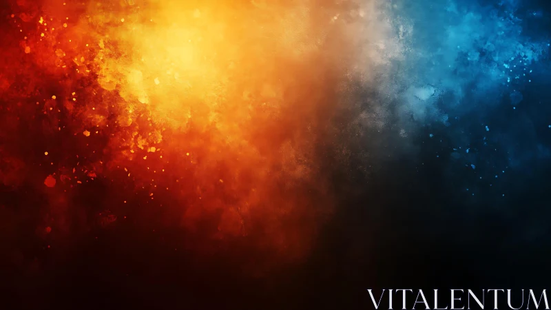 Fiery Orange and Cool Blue Abstract Smoke Digital Artwork.