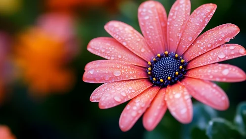 Pink Daisy with Water Droplets after Rain