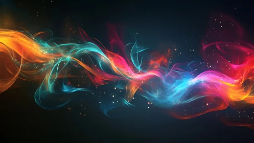 Flowing Light Ribbons with Particle Emission Systems in Dark Space Background