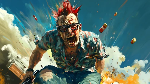 Dynamic punk portrait in explosive digital painting style.