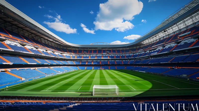 Sunlit football colosseum awaiting the roar of matchday.