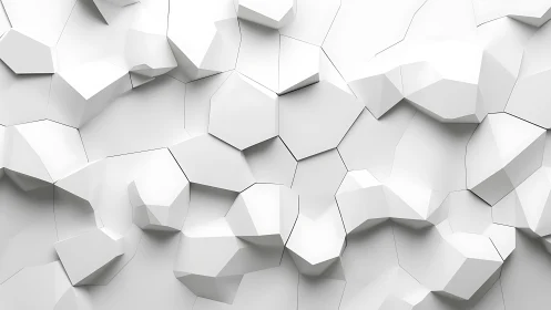White low poly geometric wall with faceted 3D depth.