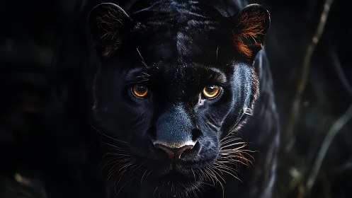 Black Panther Portrait with Luminous Amber Eyes