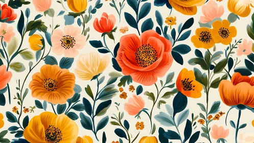 Vibrant Floral Garden Pattern with Bold Blooms.
